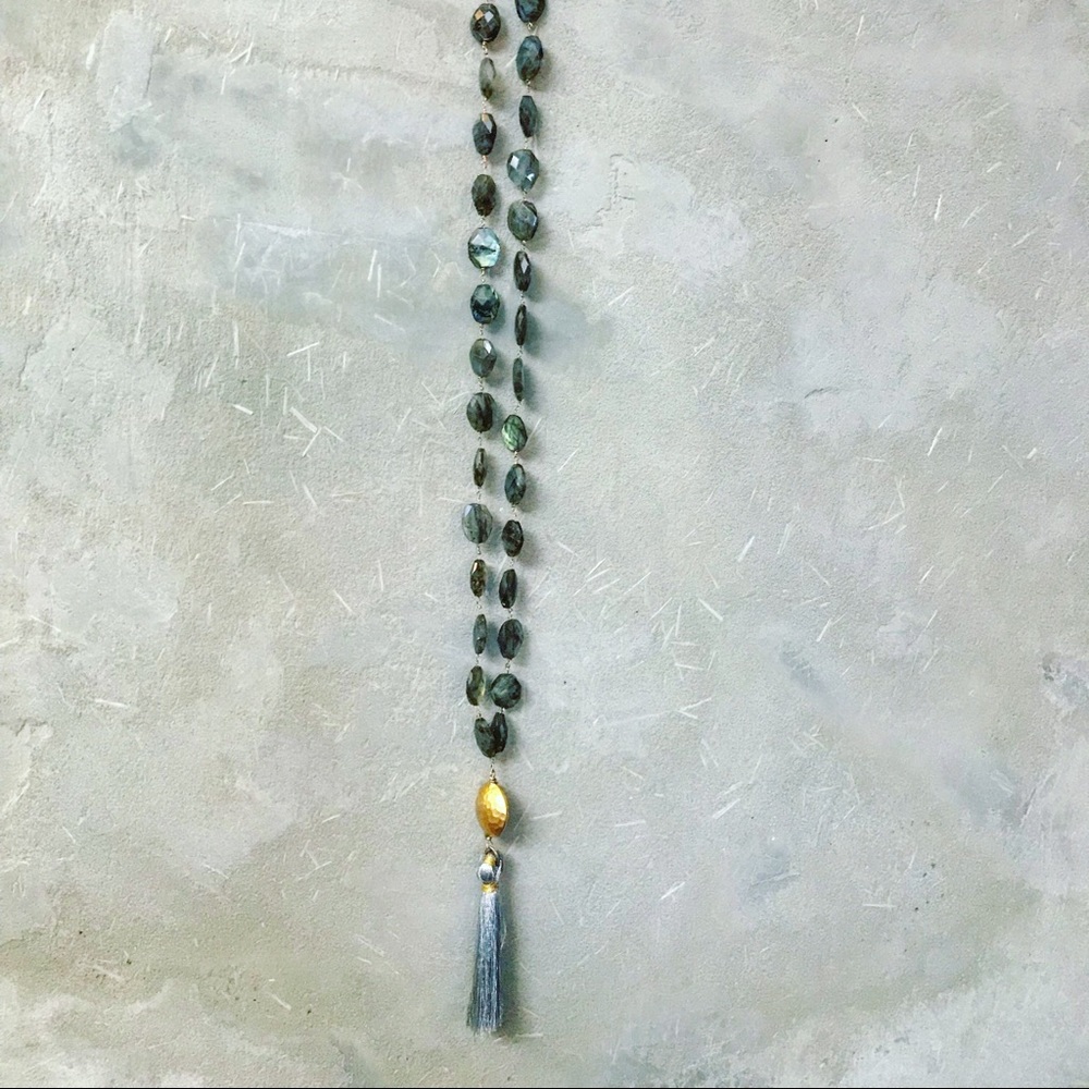 Labradorite long tassel necklace bohemian chic - Picture 8 of 8